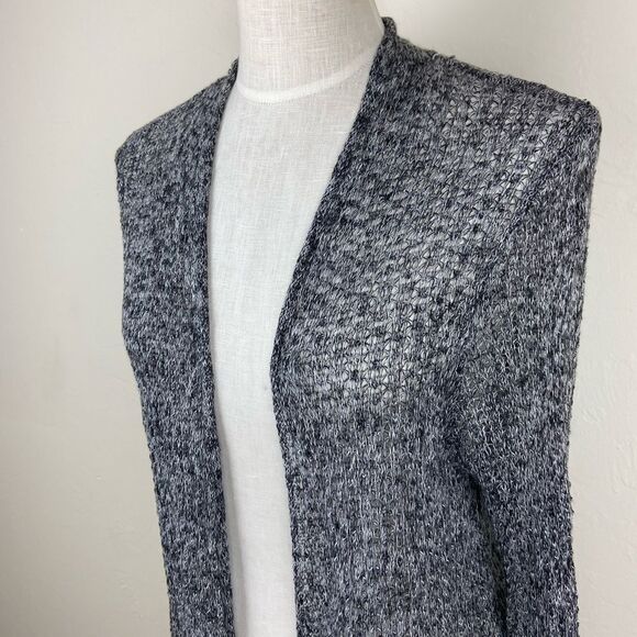 Eileen Fisher Open Front Knit Linen Cardigan - Marled Gray - Picture 2 of 6